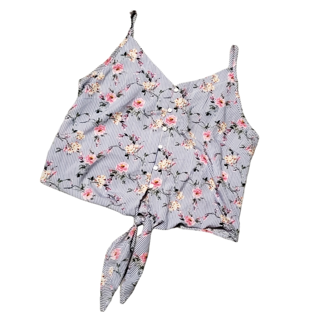 Tresics Striped Floral Tie Front Tank
